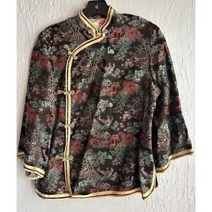 Peony VTG Shanghai Women's Kimono Top Satin Fashion Date Night Art Asia Rare